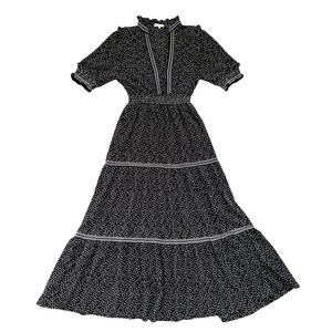 Max Studio Black and White Polka Dot Tiered Maxi Dress